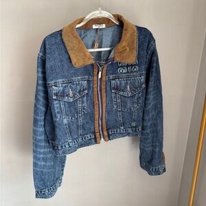 Miu Miu Blue Denim Jacket with Tan Collar